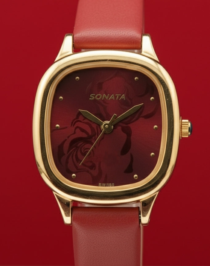 Sonata Red Rose Elegance Women's Analog Watch