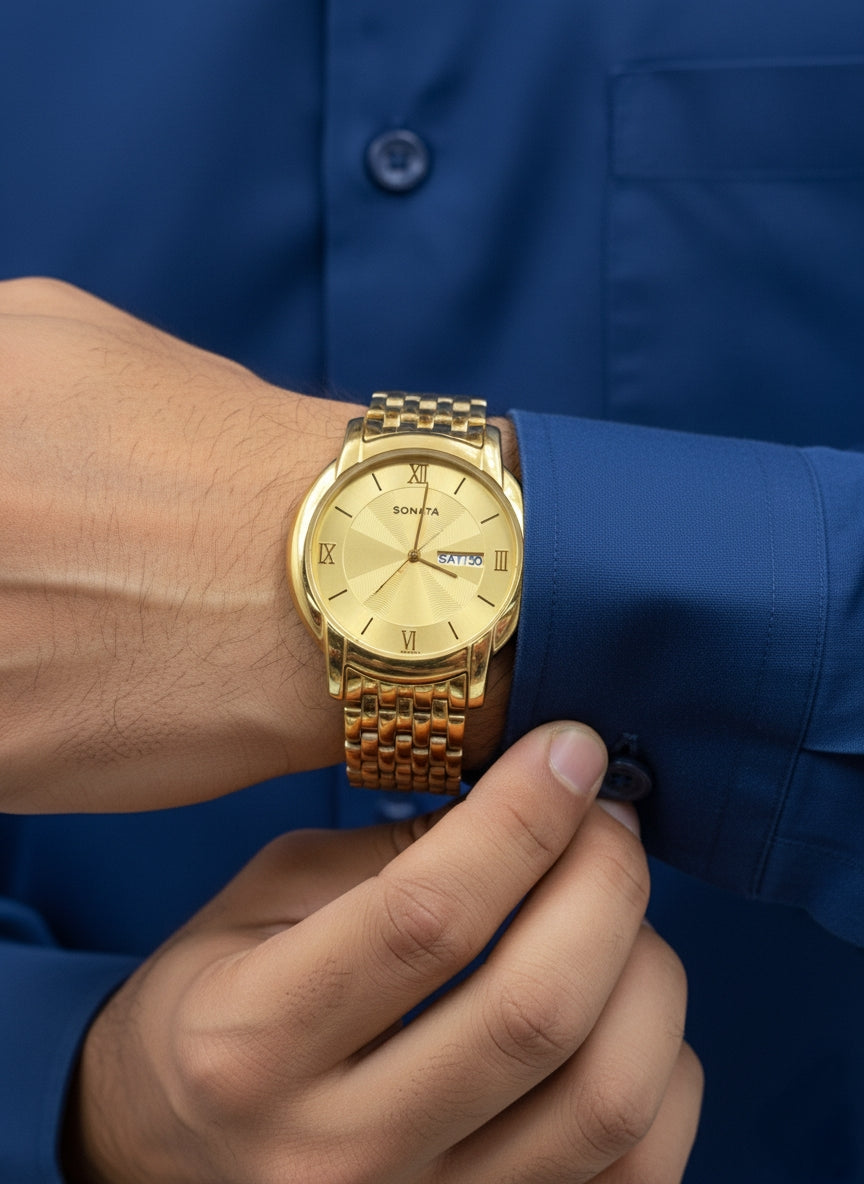 Sonata Classic Gold Round Watch - A Statement of Timeless Style.