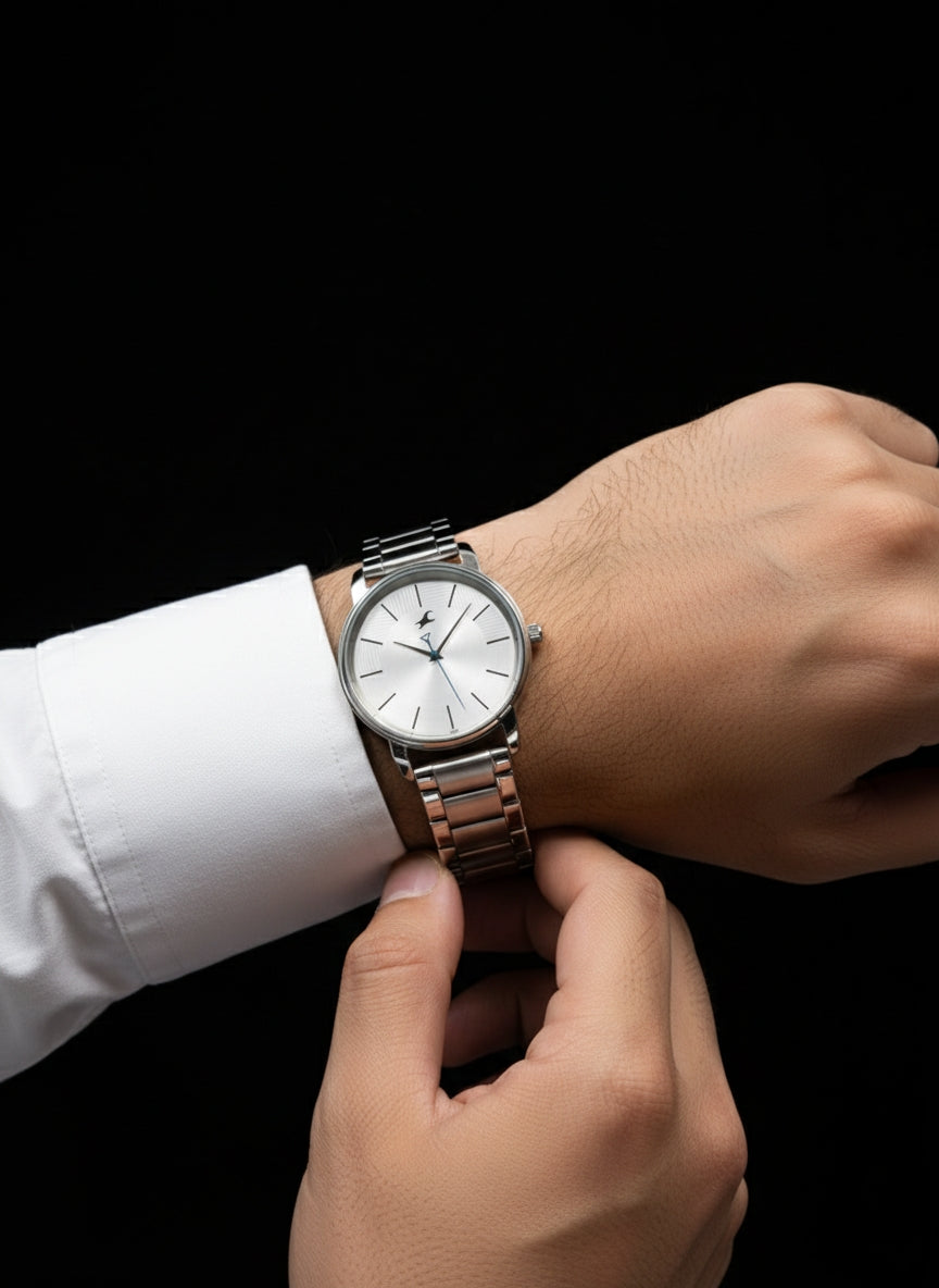 Fastrack Silver Edge Analog Watch - Sleek Stainless Steel Style for Everyday Wear