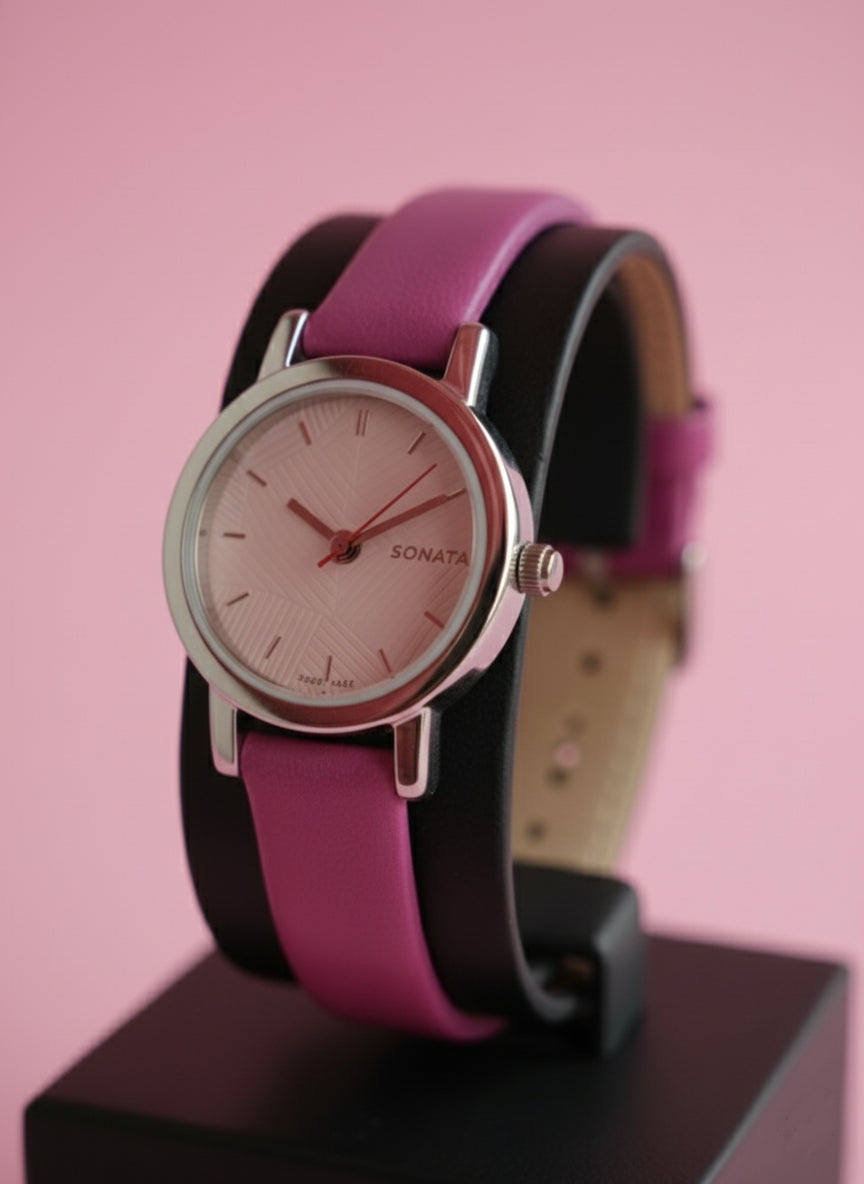 Sonata Women's Leather Strap Watch - Minimal Elegant Design