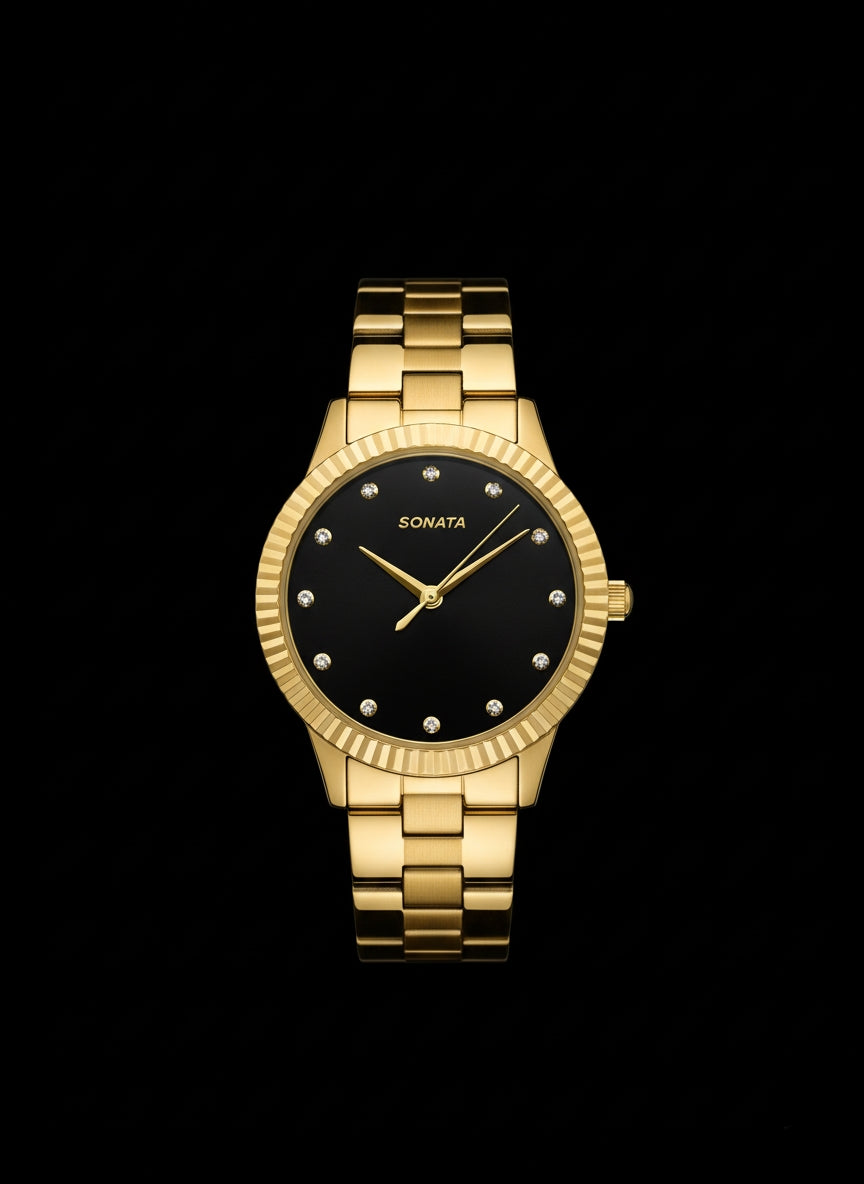 Sonata BlackGold Charm Women's Analog Chain Watch