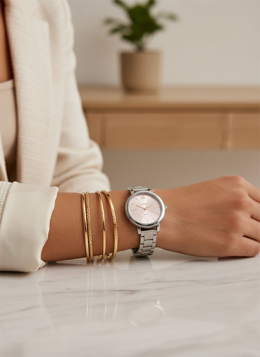 Maxima Silver Chain Women's Watch - Elegant Stainless Steel Design.