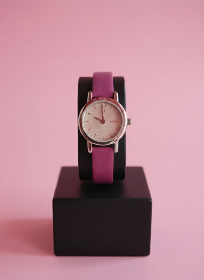 Sonata Women's Leather Strap Watch - Minimal Elegant Design