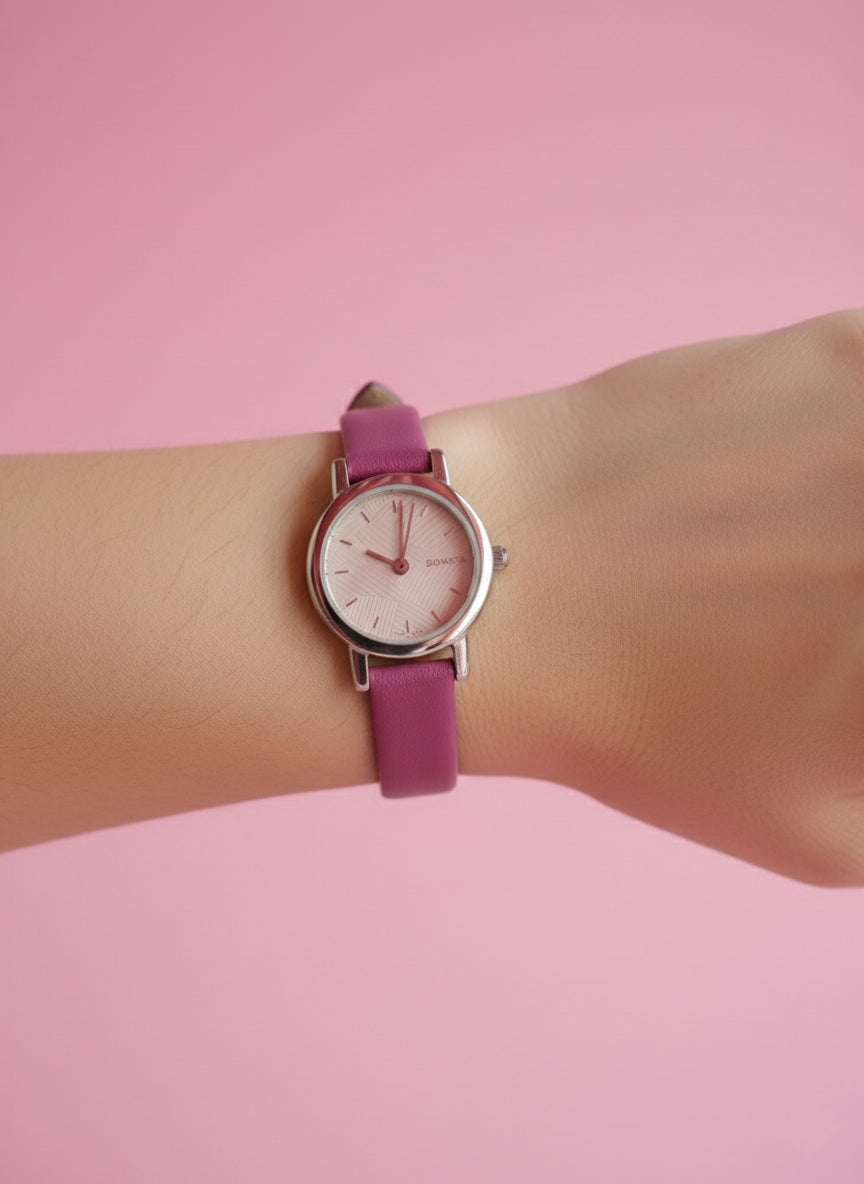 Sonata Women's Leather Strap Watch - Minimal Elegant Design