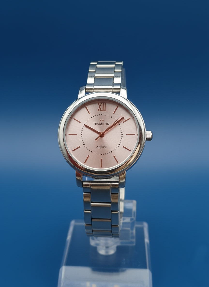 Maxima Silver Chain Women's Watch - Elegant Stainless Steel Design.
