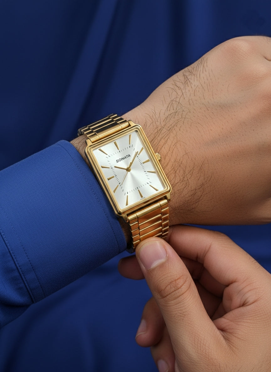 Sonata Quad Golden Watch - Bold Design, Timeless Brilliance.