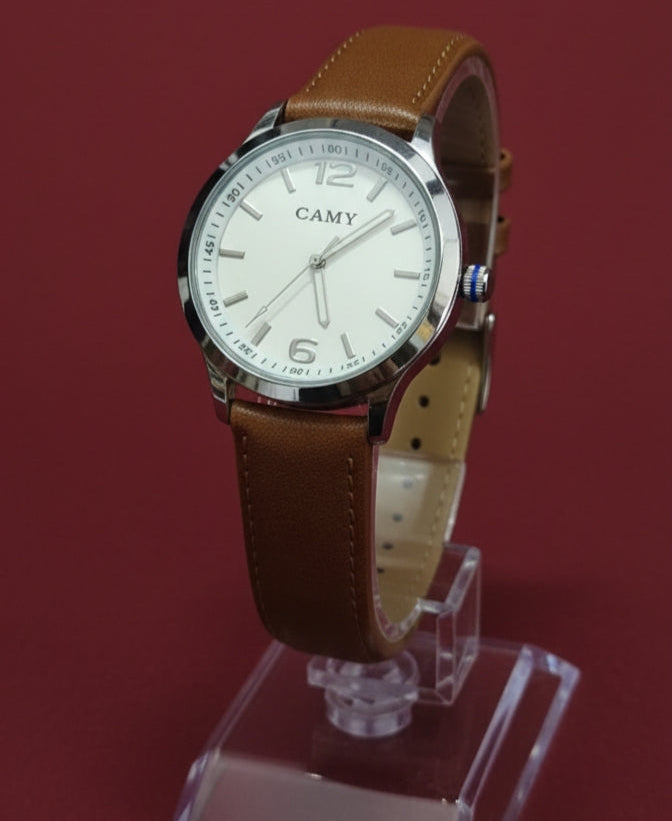 CAMY Men's Leather Strap Watch - Elegant Everyday Wear