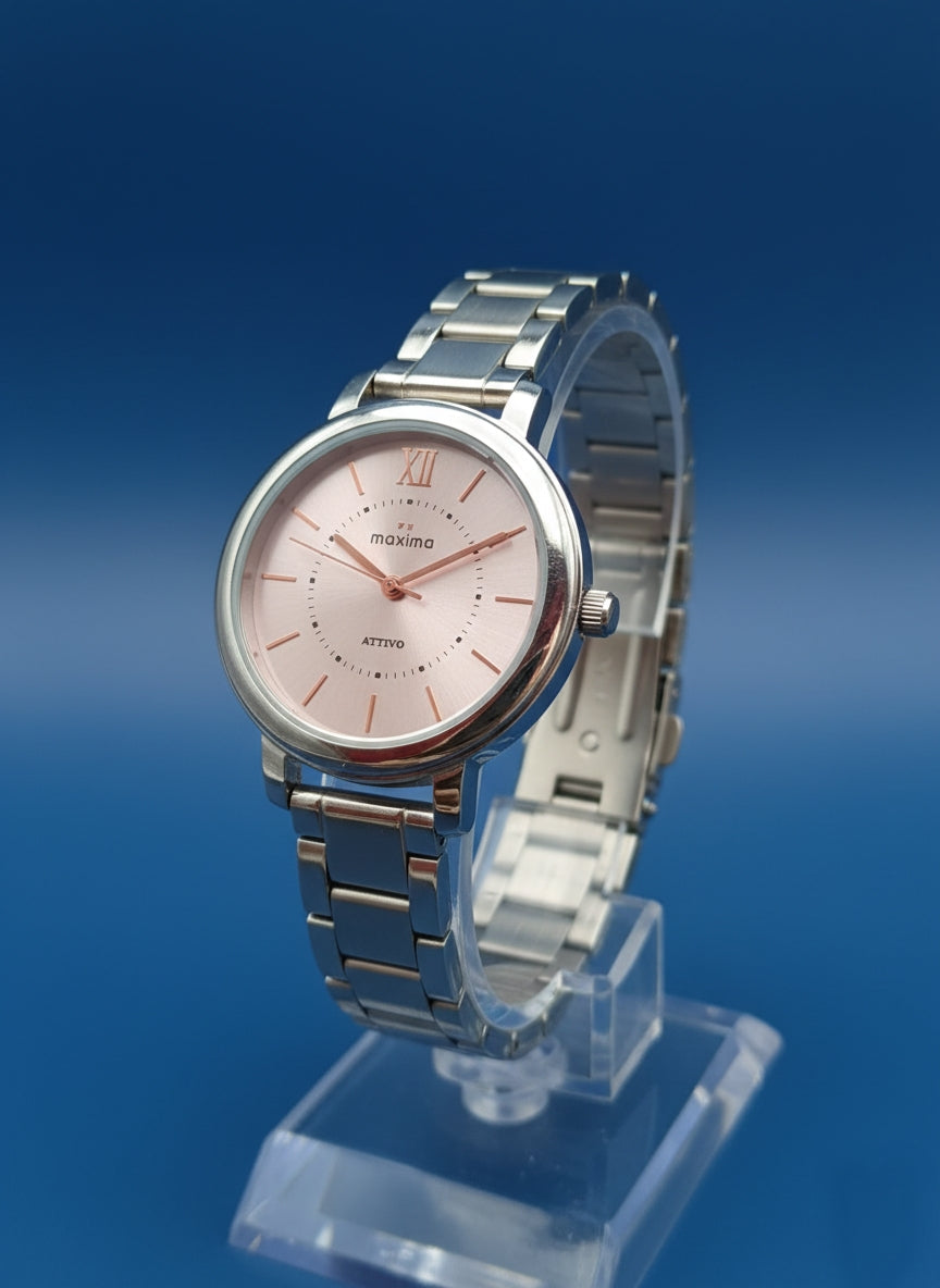 Maxima Silver Chain Women's Watch - Elegant Stainless Steel Design.