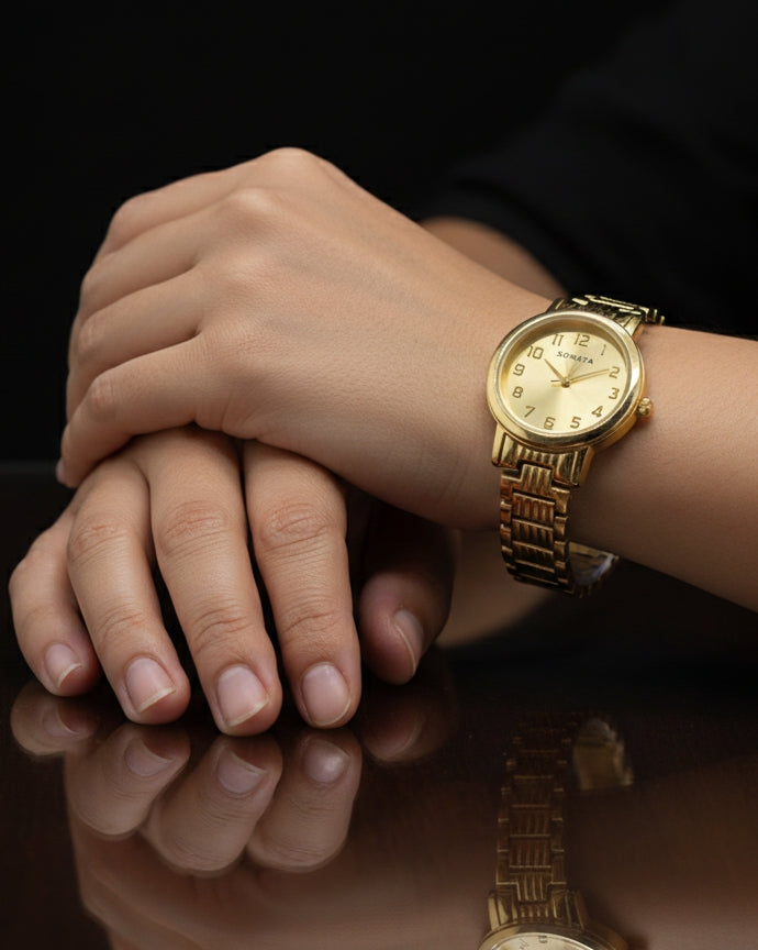 Sonata Radiant Gold Women's Watch - Timeless Elegance in Every Tick