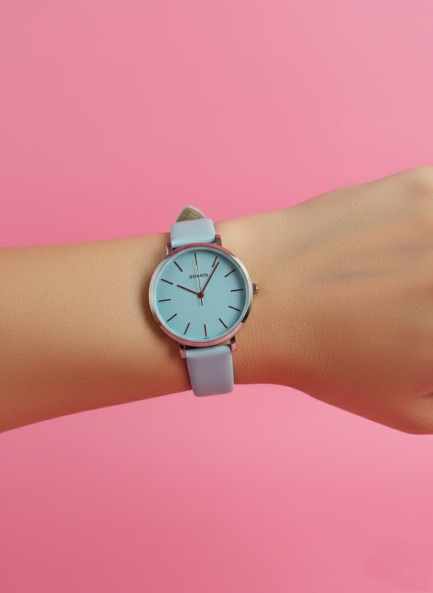 Sonata Women's Gold Round Analog Watch - Elegant Classic Design