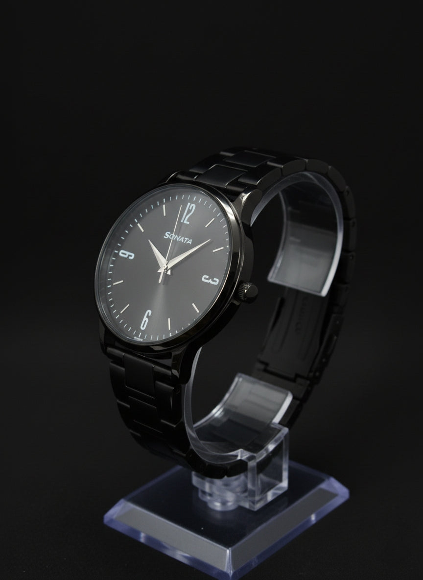 Sonata Black Men's Analog Watch - Sleek, Modern & Minimal