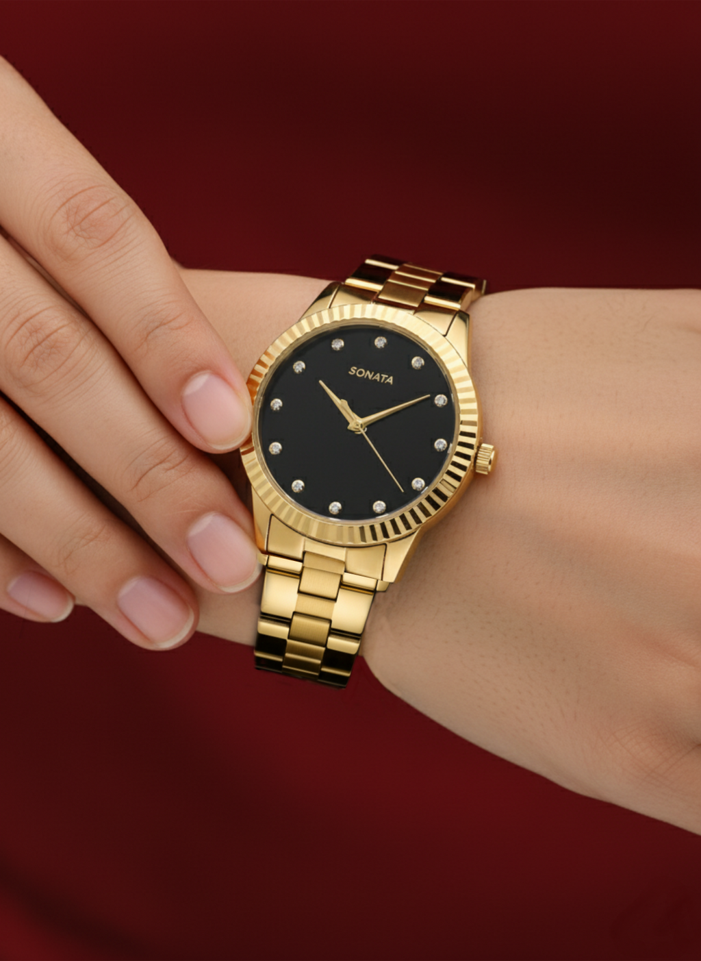 Sonata BlackGold Charm Women's Analog Chain Watch