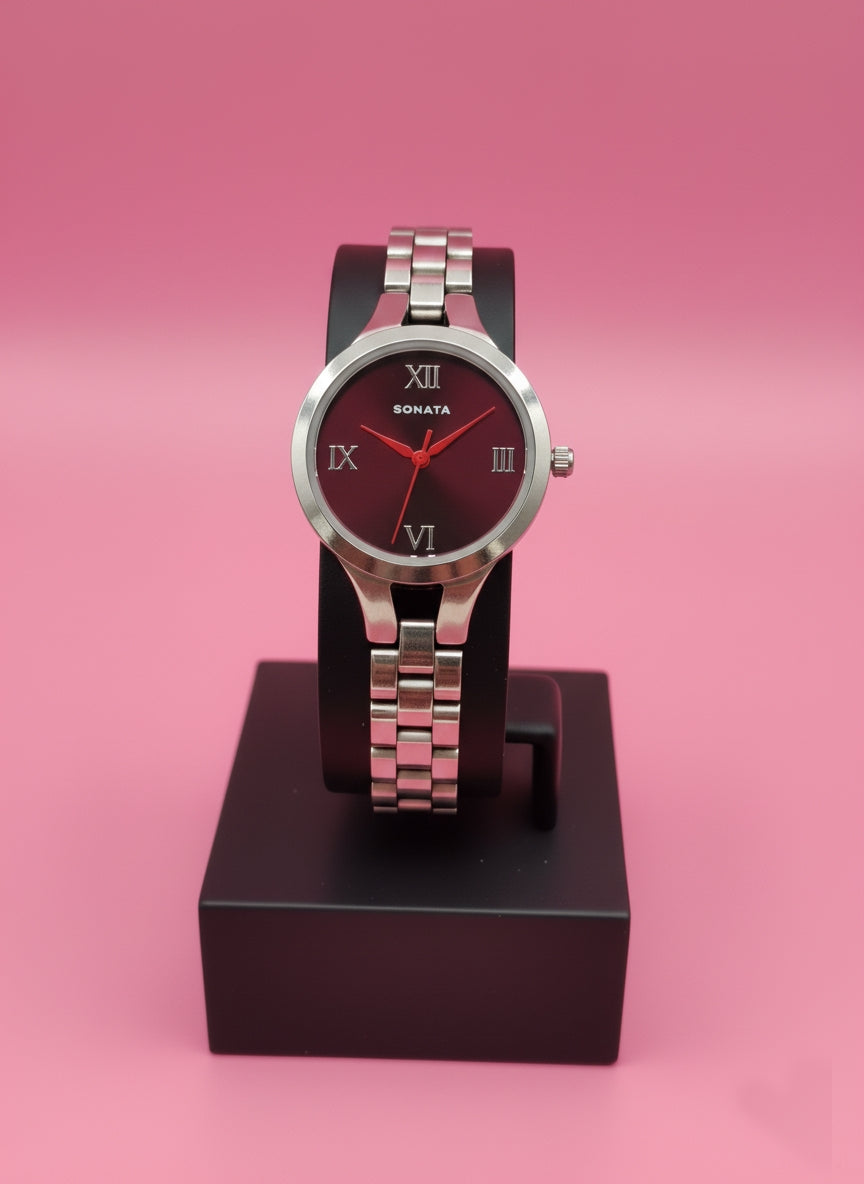 Sonata Women's Silver Stainless Steel Analog Watch - Modern & Stylish.