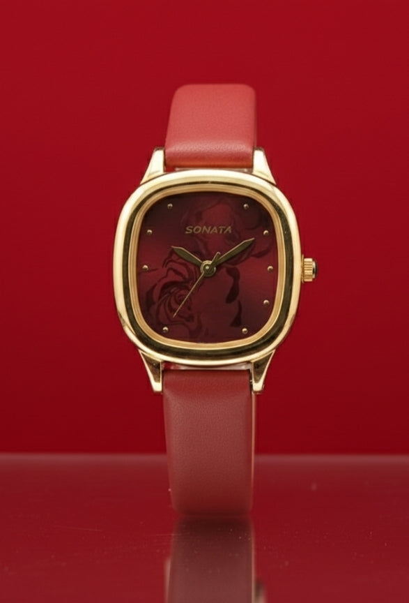 Sonata Red Rose Elegance Women's Analog Watch