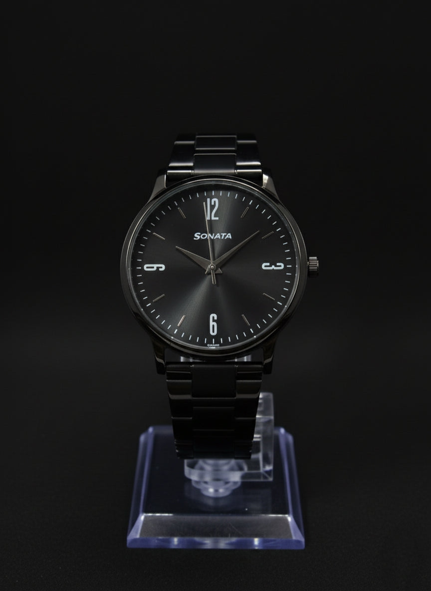 Sonata Black Men's Analog Watch - Sleek, Modern & Minimal