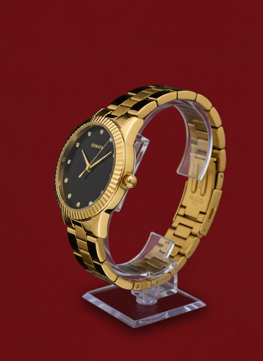 Sonata BlackGold Charm Women's Analog Chain Watch