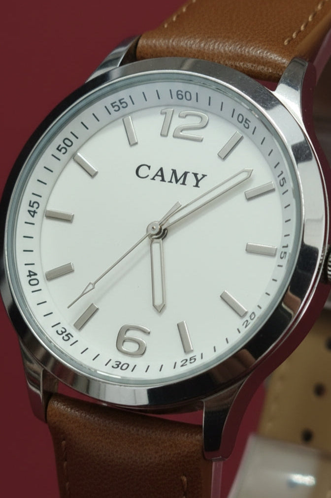 CAMY Men's Leather Strap Watch - Elegant Everyday Wear